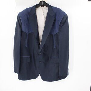 Vintage Pagano west sport coat Mens 48R western rodeo faux suede yoke blue